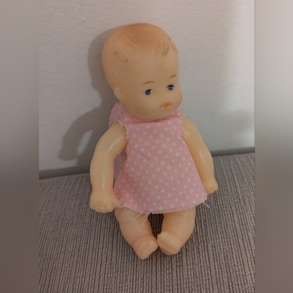 Vintage Baby Doll with Pink Polka Dot Dress - Picture 1 of 1